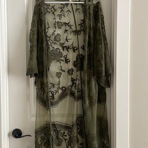 Long Olive Pink Blush Shawl/Cover/Cardigan